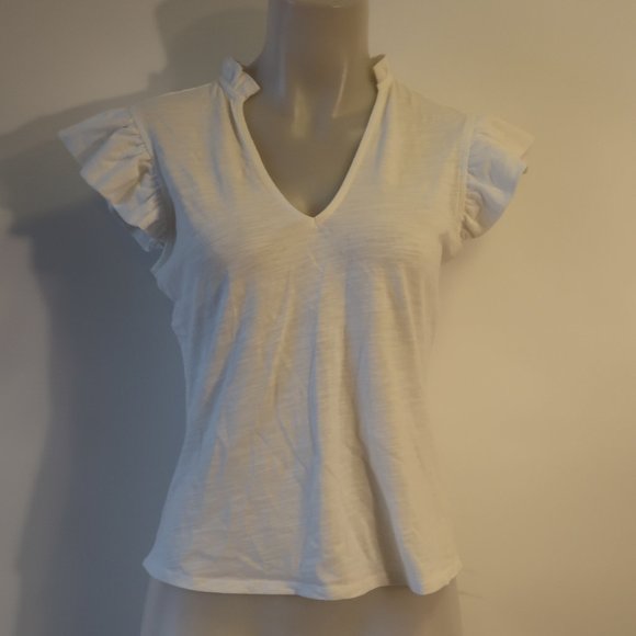 Womens Robertson + Rodeo White Short Sleeve Cap Ruffle Sleeve S * - Picture 3 of 6